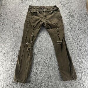 Copper Rivet Jeans Men's 34x32 Green Cotton Denim Skinny Leg Stretch Distressed